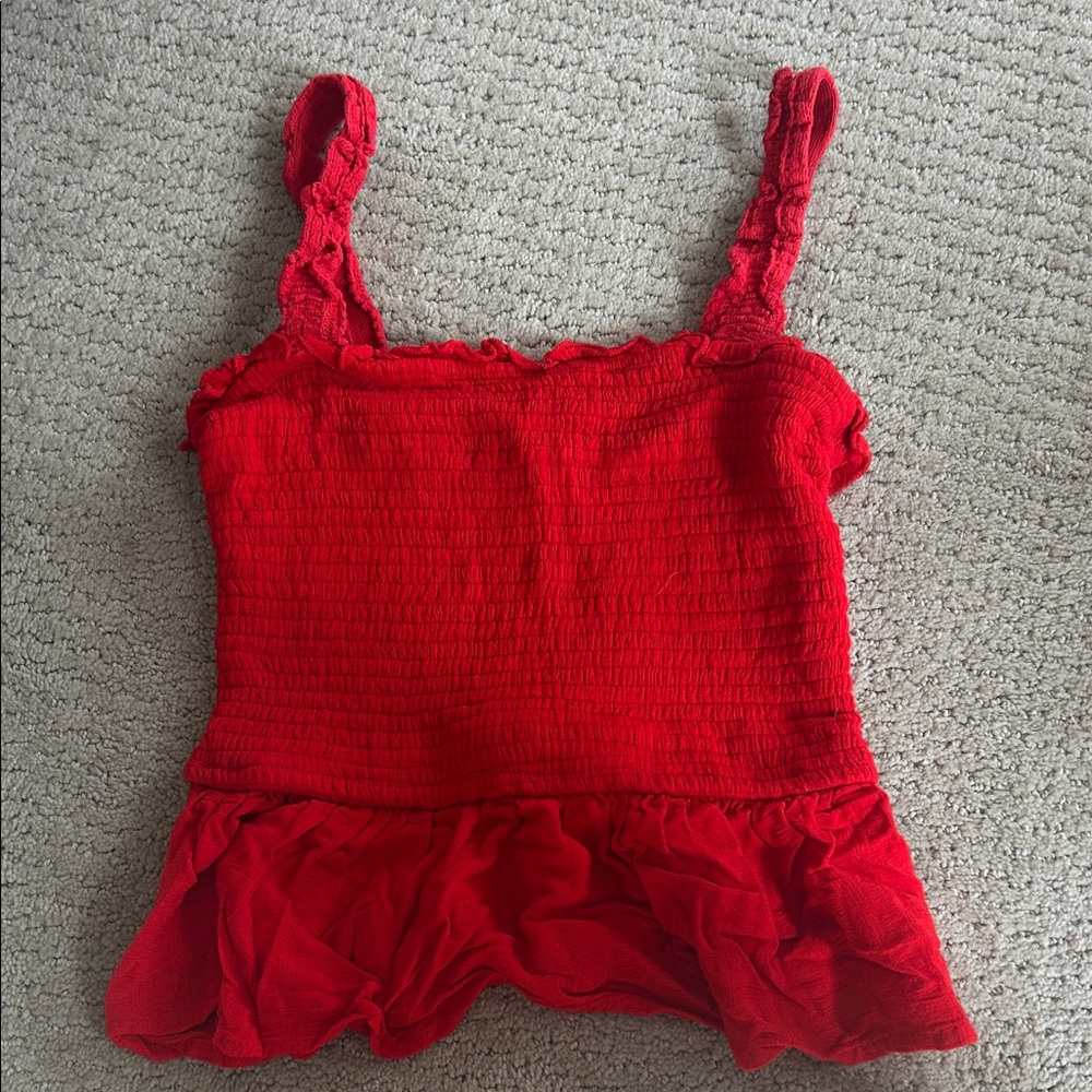 Red Smocked Ruffle Tank Top